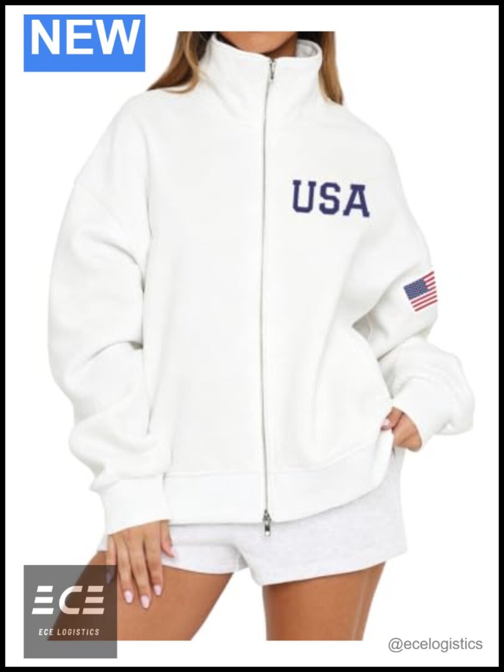 Full Zip Up Jacket with Pockets Cotton American Flag Hoodie
